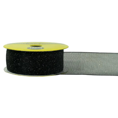 25mm Organza with Glitter Black/Silver Ribbon